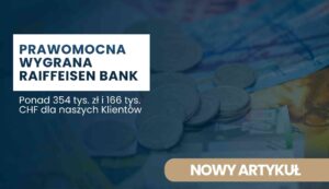 Banner for Raiffeisen Bank: 'PRAWOMOCNA WYGRANA RAFFEISEN BANK' with money background and a 'NOWY ARTYKUŁ' button.